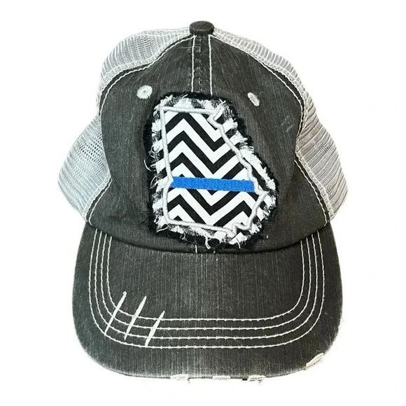 GEORGIA POLICE BLUE LINE WOMEN'S BASEBALL HAT CAP DISTRESSED - Picture 1 of 7